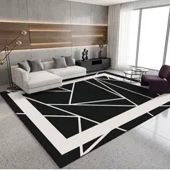 GENERICO - ALFOMBRA 200X240CM ANTIDESLIZANTE COLOR NEGRO CON DISEÑO DE LINEAS BLANCAS
