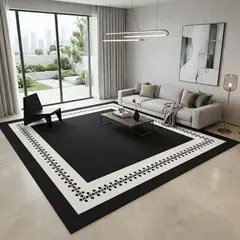 GENERICO - ALFOMBRA 200X240CM ANTIDESLIZANTE COLOR NEGRO CON DISEÑO CUADRO BLANCO