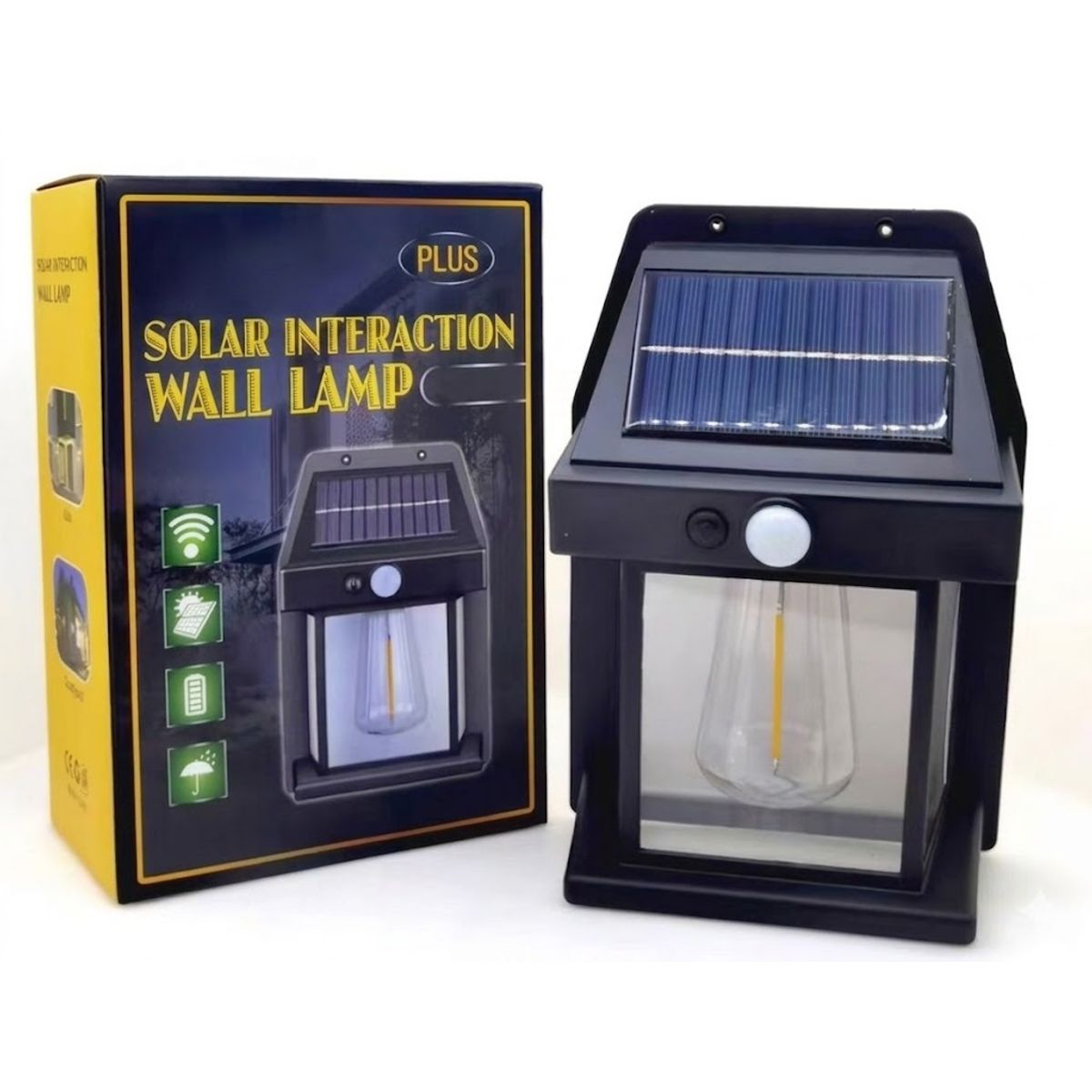 GENERICO - Farol de Pared 100% Solar con Sensor de Movimiento color Negro
