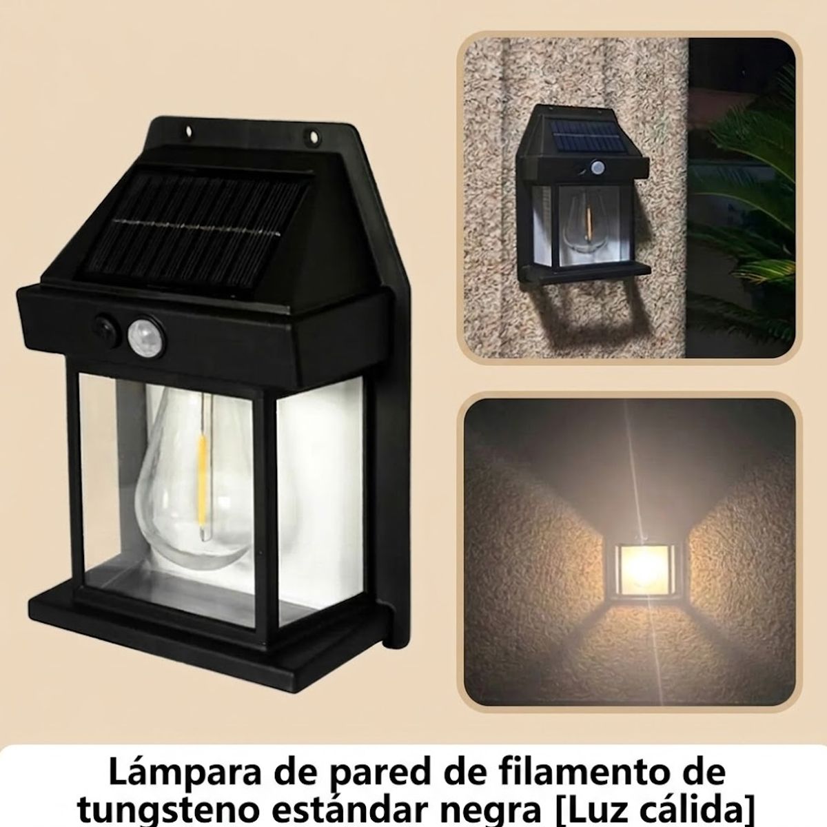 GENERICO - Farol de Pared 100% Solar con Sensor de Movimiento color Negro