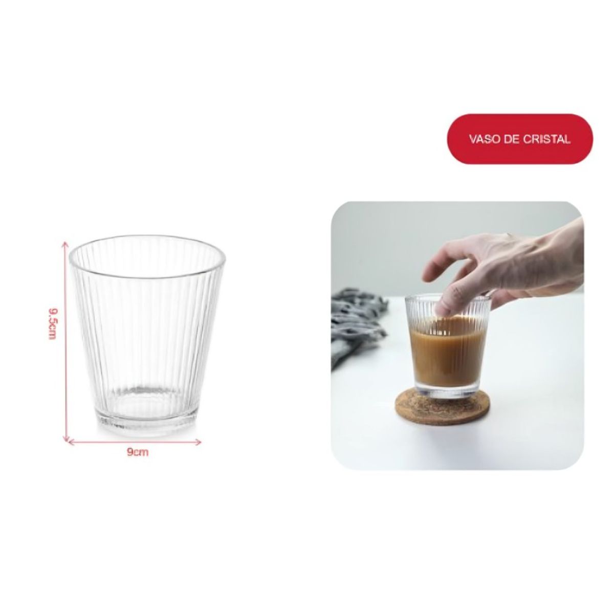 GENERICO - Set 6 Vasos de Vidrio Transparente Vaso Clásico para Agua Café o Jugos