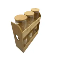 GENERICO - Set Condimentero de Vidrio con Base de Madera Organizador de Especias con Frascos