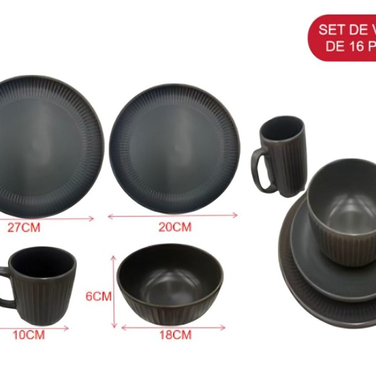 GENERICO - Set de Loza 16 Piezas Vajilla Completa para 4 Personas