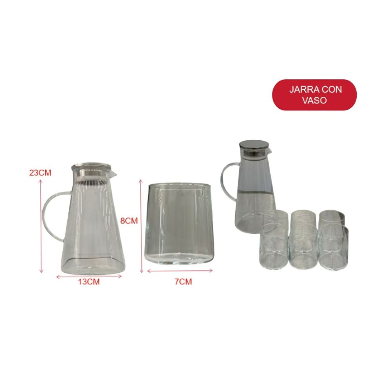GENERICO - Jarra de Vidrio con Vasos Set de Jarra y Vasos para Agua, Jugos y Bebidas