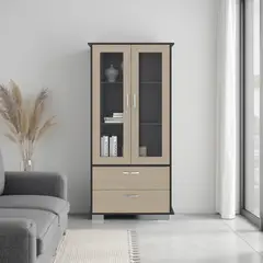 TUHOME - VITRINA 2 PUERTAS 2 CAJONES CLASSIC COLOR WENGUE Y CARTAGENA 164,8X80,0X35,3 CM