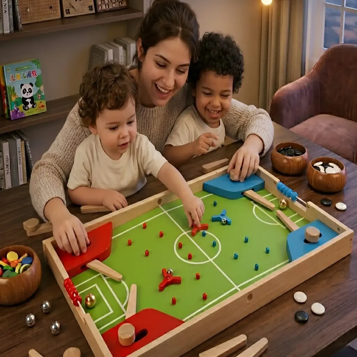 GENERICO - Centro de Juegos de Madera 4 en 1 - Fútbol Pinball, Ludo y Juegos de Estrategia