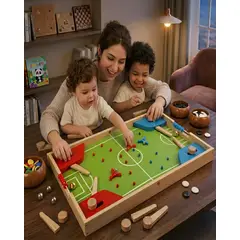 GENERICO - Centro de Juegos de Madera 4 en 1 - Fútbol Pinball, Ludo y Juegos de Estrategia