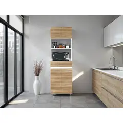 TUHOME - Mueble Microondas Alto 4 Puertas 1 Cajón Luna 210x60x49,1 Cm Fresno y Blanco