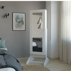 TUHOME - Joyero Con Espejo Integrado Prisma 1 Puerta Ganchos y 2 Patas, Blanco