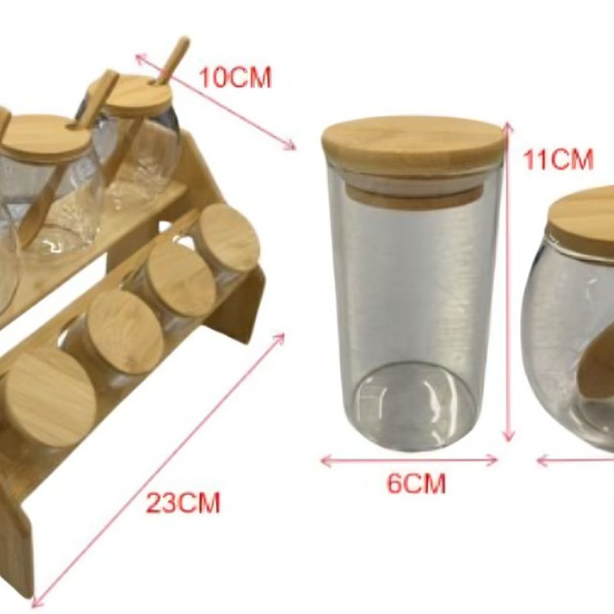 GENERICO - Set Condimentero de Vidrio con Base de Madera y Cucharas