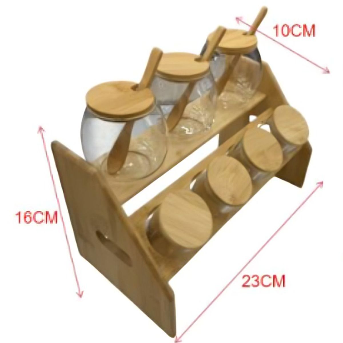 GENERICO - Set Condimentero de Vidrio con Base de Madera y Cucharas