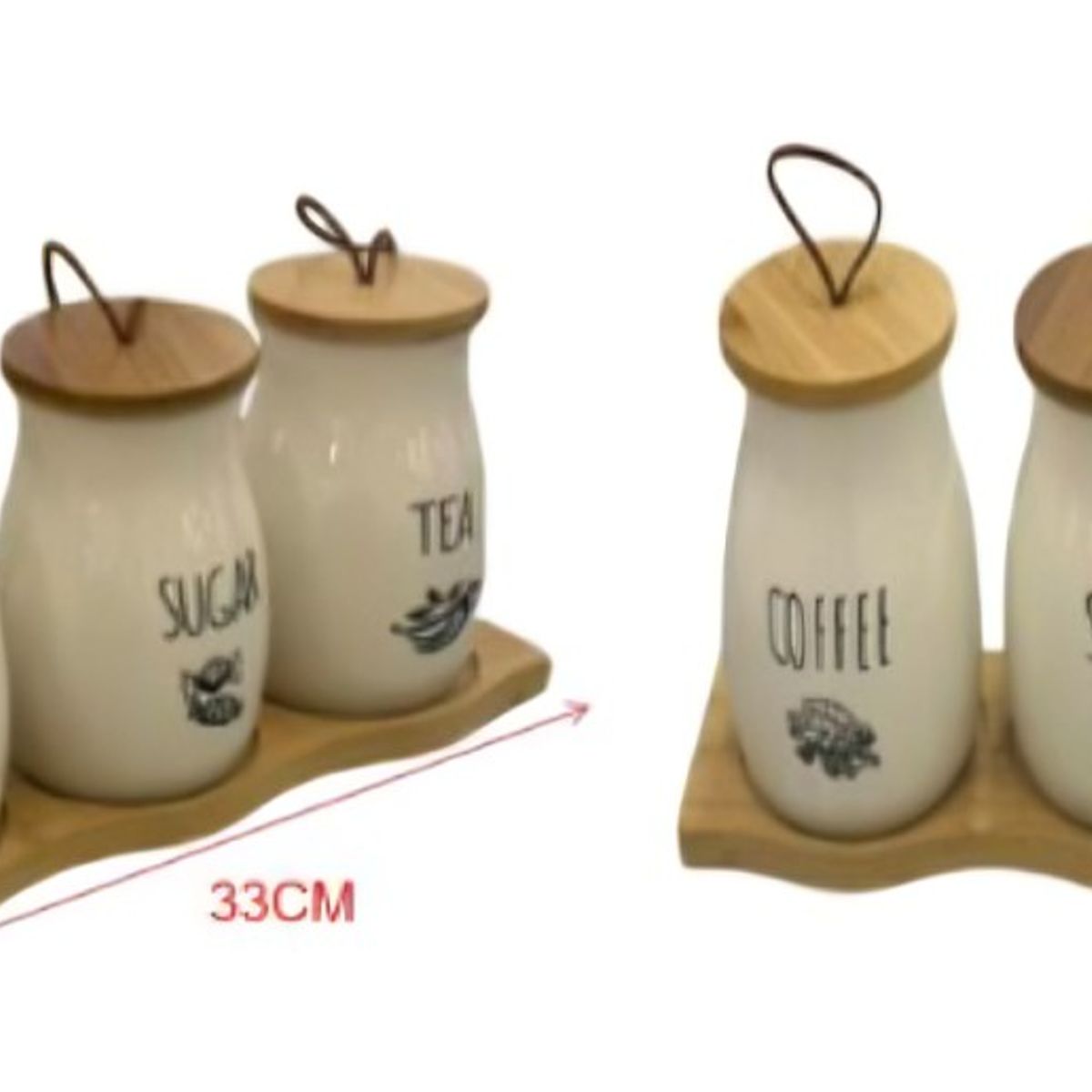 GENERICO - Set Especiero 3 Piezas con Base Tarros para Café Azúcar y Té