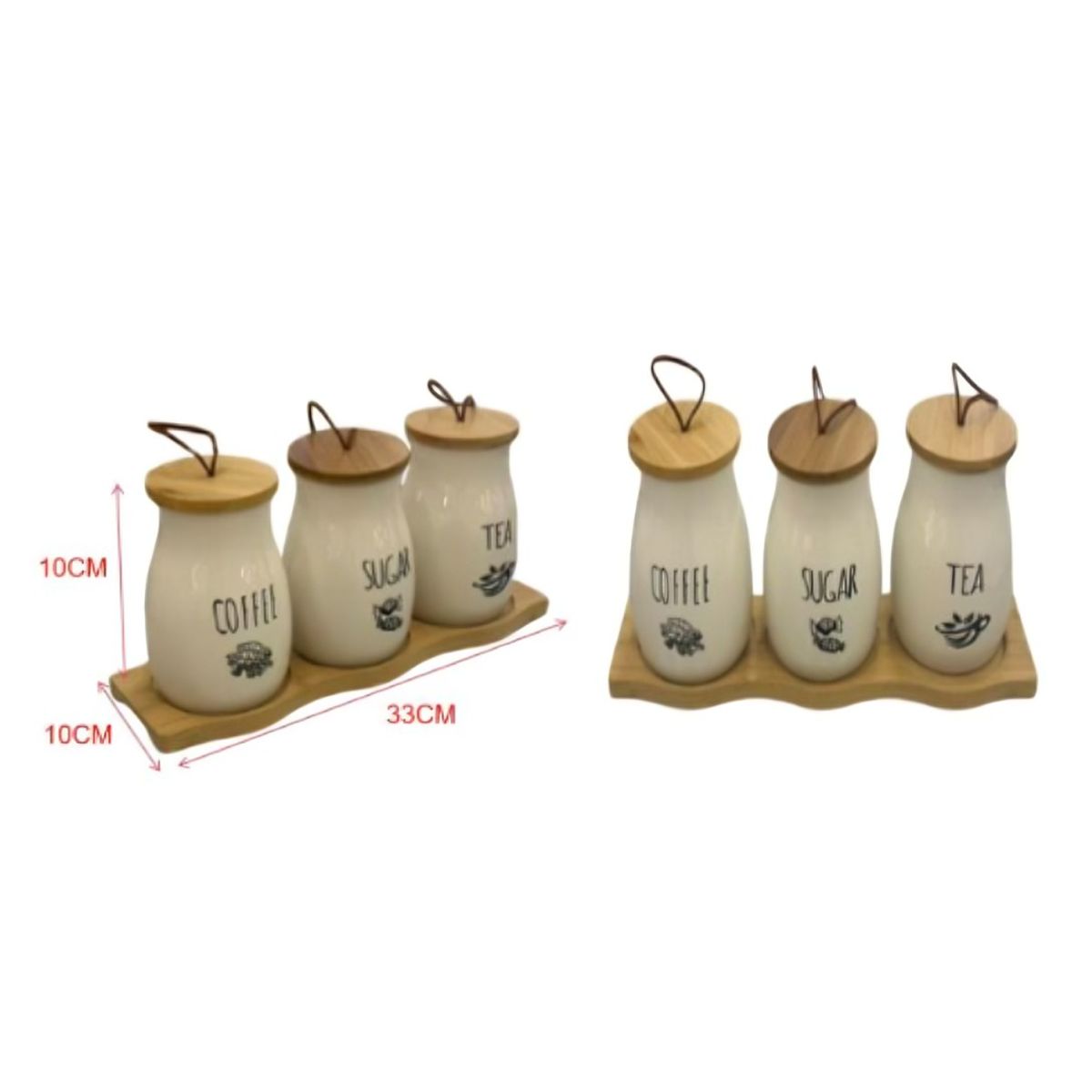 GENERICO - Set Especiero 3 Piezas con Base Tarros para Café Azúcar y Té