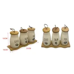 GENERICO - Set Especiero 3 Piezas con Base Tarros para Café Azúcar y Té