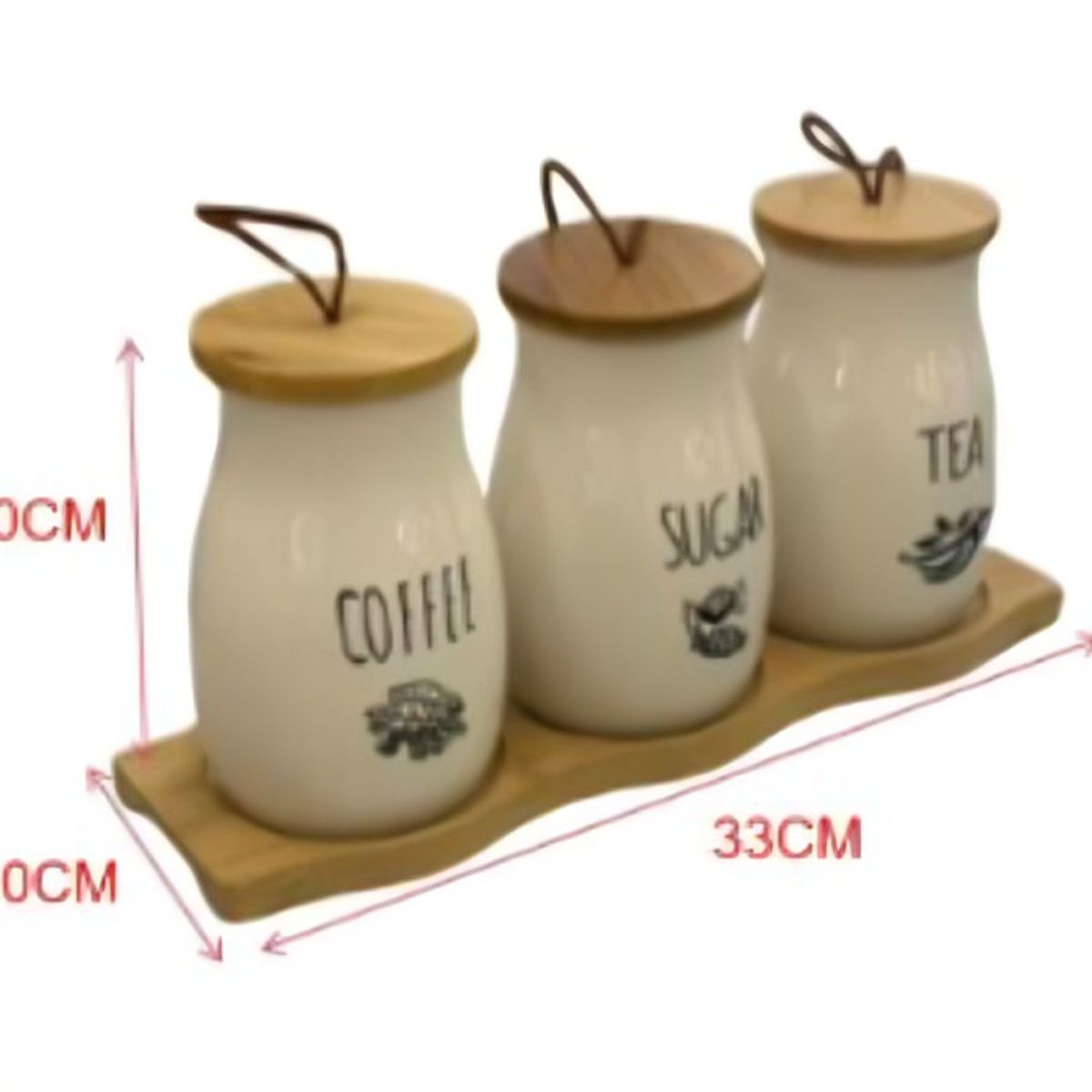 GENERICO - Set Especiero 3 Piezas con Base Tarros para Café Azúcar y Té
