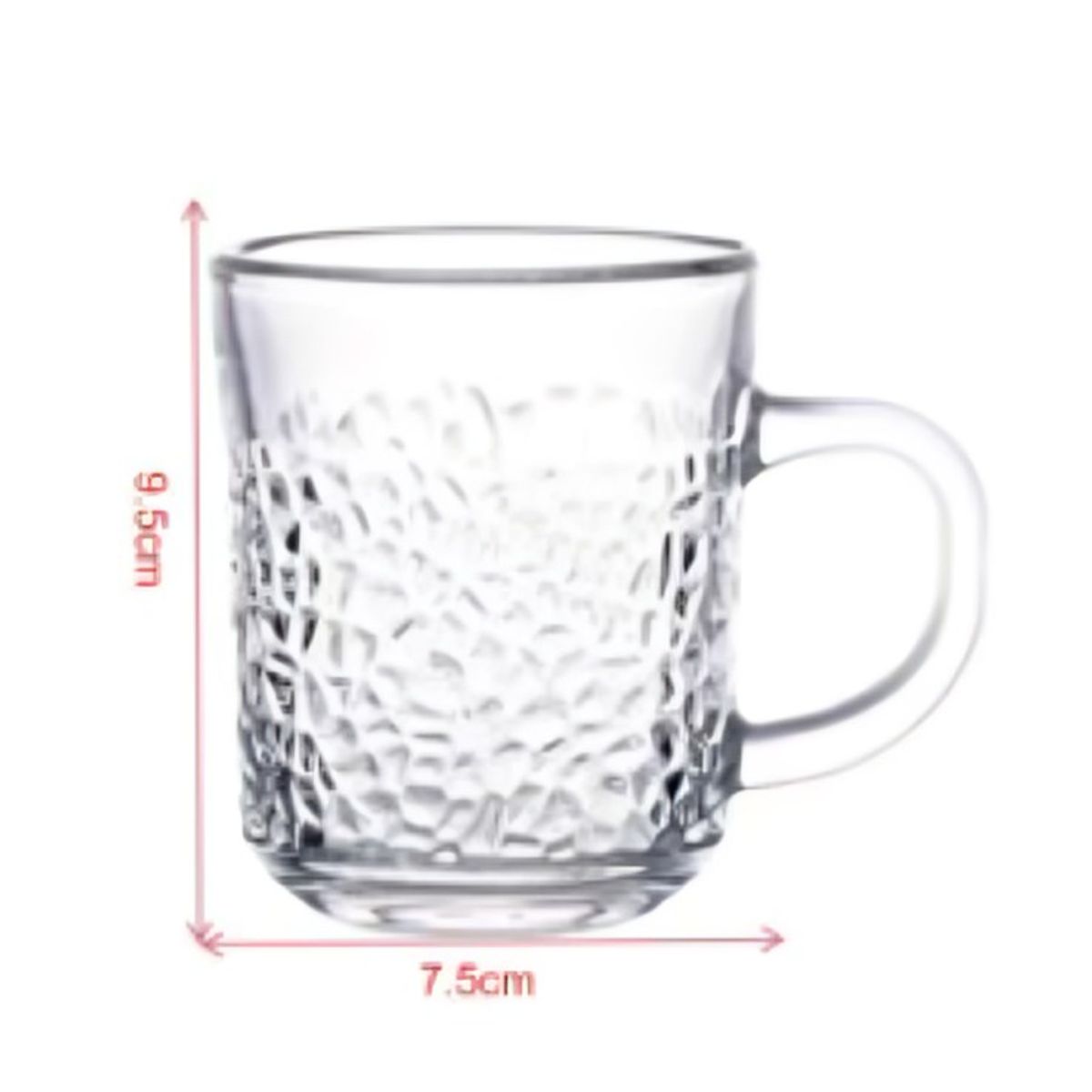 GENERICO - Set 6 Taza de Vidrio Texturizada con Asa para Café o Té