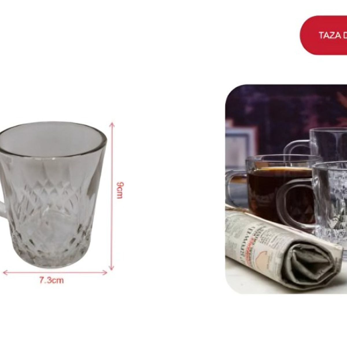 GENERICO - Set 6 Taza de Vidrio Texturizada con Asa para Café o Té