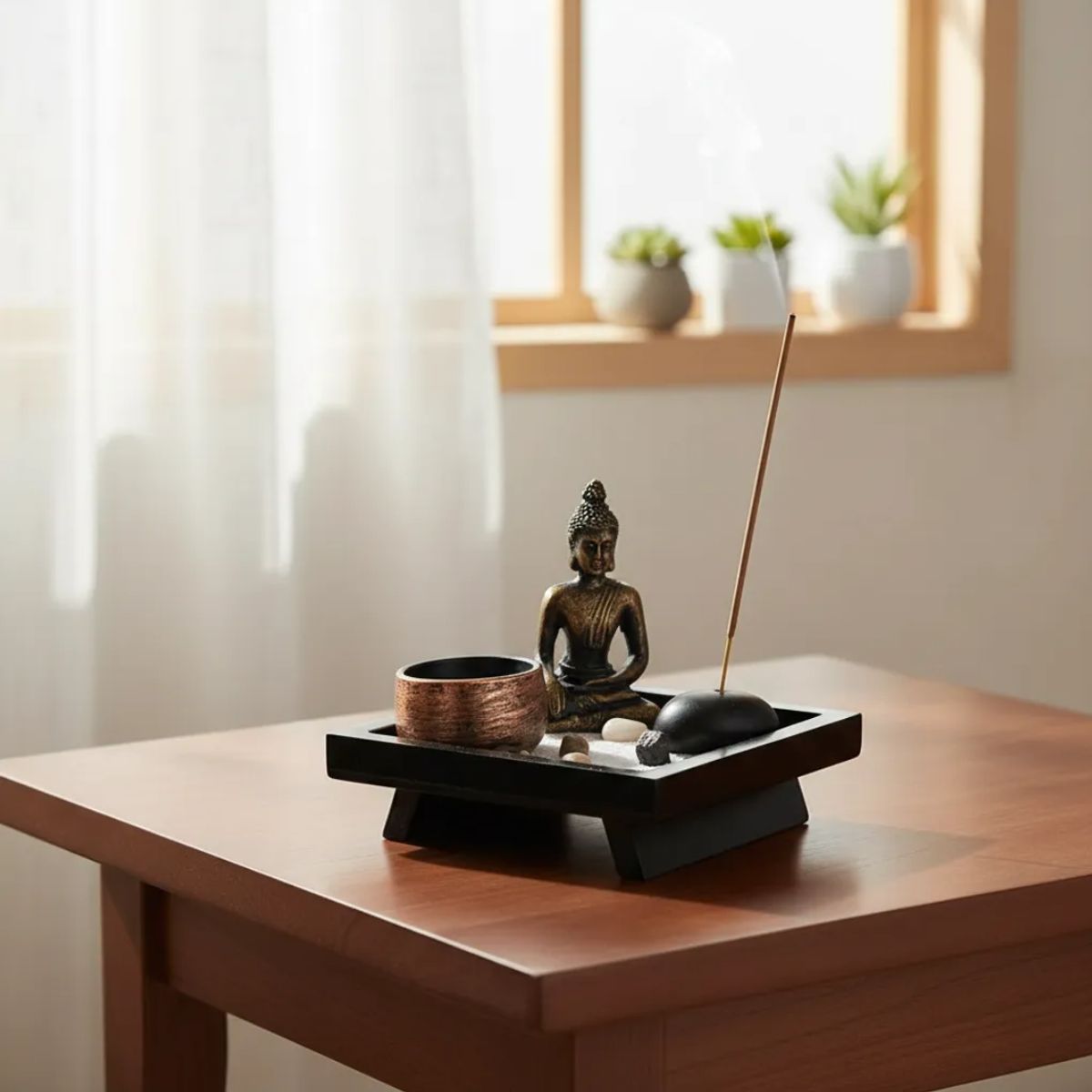 GENERICO - Buda De Estilo Zen Con Porta Incienso Y Porta Vela