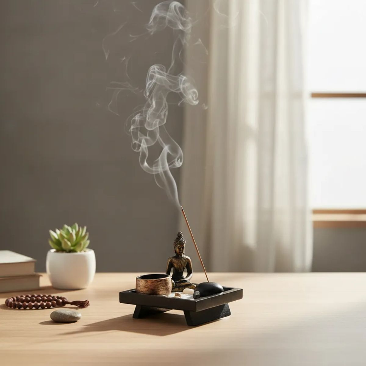 GENERICO - Buda De Estilo Zen Con Porta Incienso Y Porta Vela