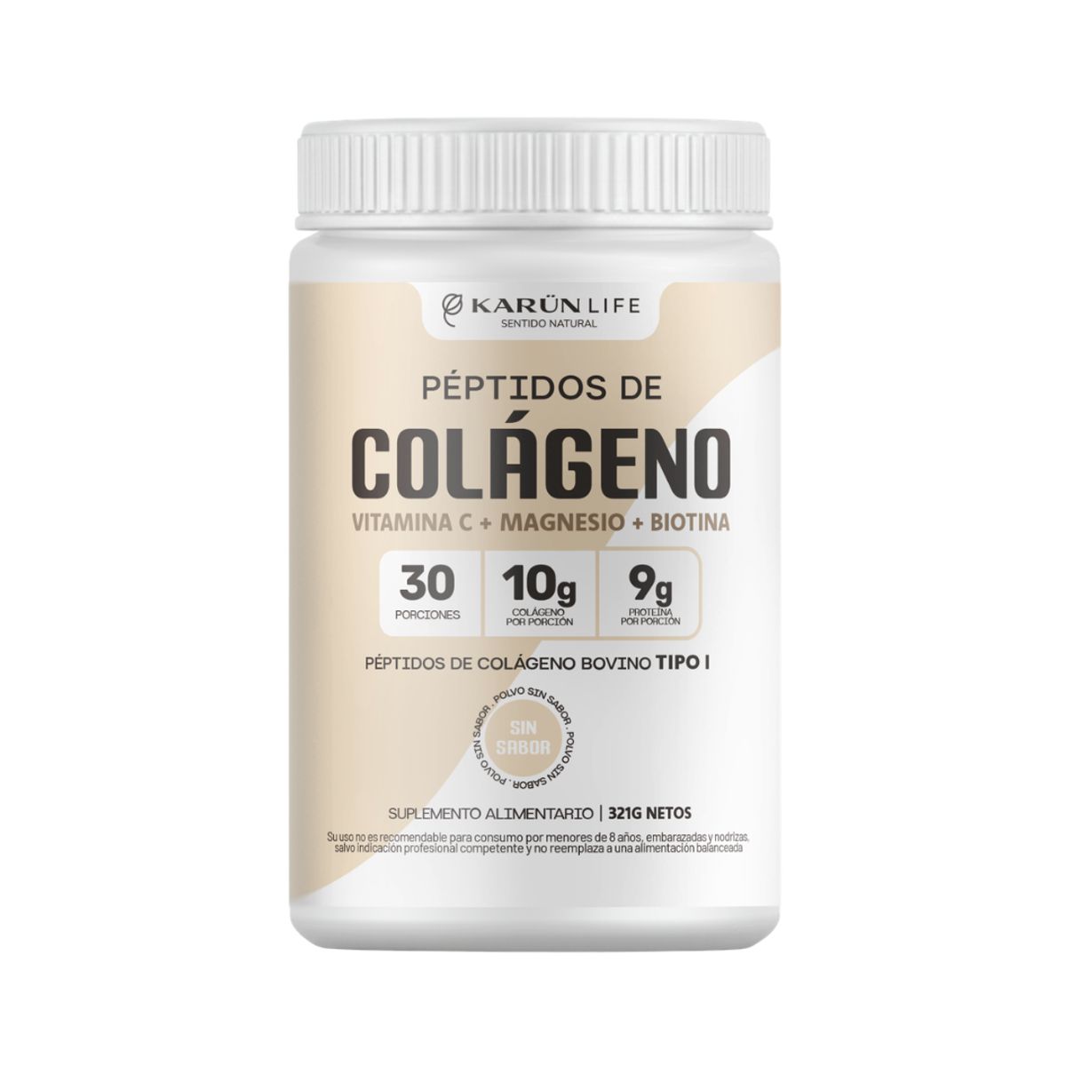 KARUNLIFE - Péptidos de Colágeno + Biotina + Vitamina C + Magnesio en polvo sin sabor 325 g Karun Life