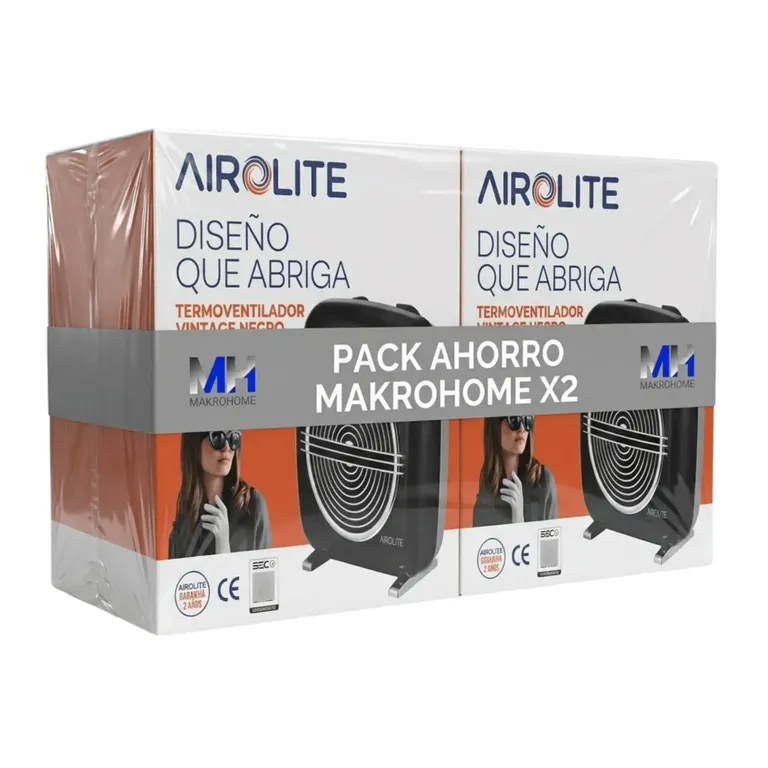 AIROLITE Pack X2 Termoventilador Vintage Ht2000b Estilo Clásico Negro