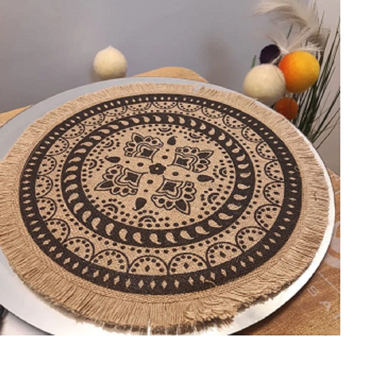 GENERICO - Individuales Manteles De Mesa con decoración Etnia, yute 38 cm