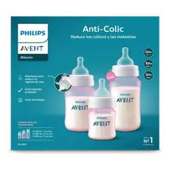 PHILIPS AVENT - Set 3 Mamaderas Anticólicos Rosa 125ml 260ml 330ml