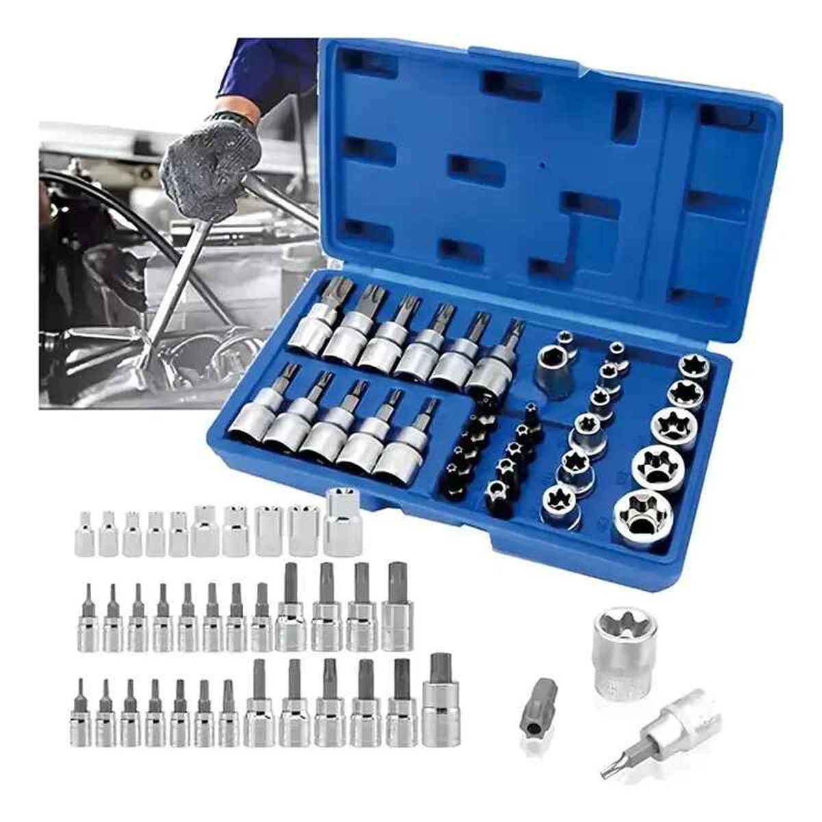 GENERICO - Juego Dados 34 Piezas 3/8 Torx Estrella Hembra Macho Mecanico