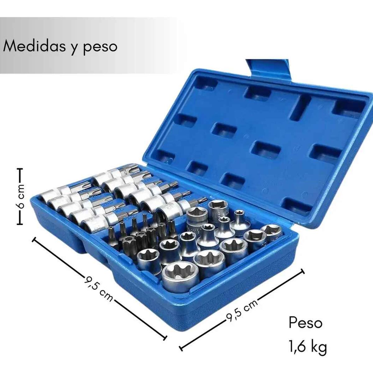 GENERICO - Juego Dados 34 Piezas 3/8 Torx Estrella Hembra Macho Mecanico