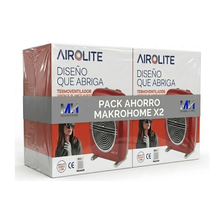 AIROLITE Pack X2 Termoventilador Vintage Ht2000b Estilo Clásico Rojo