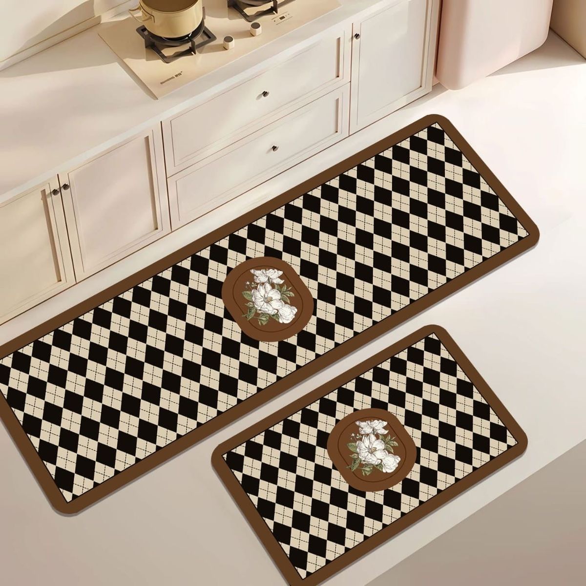 GENERICO - Set 2 Alfombras de Cocina Antideslizantes Diseño Cuadros
