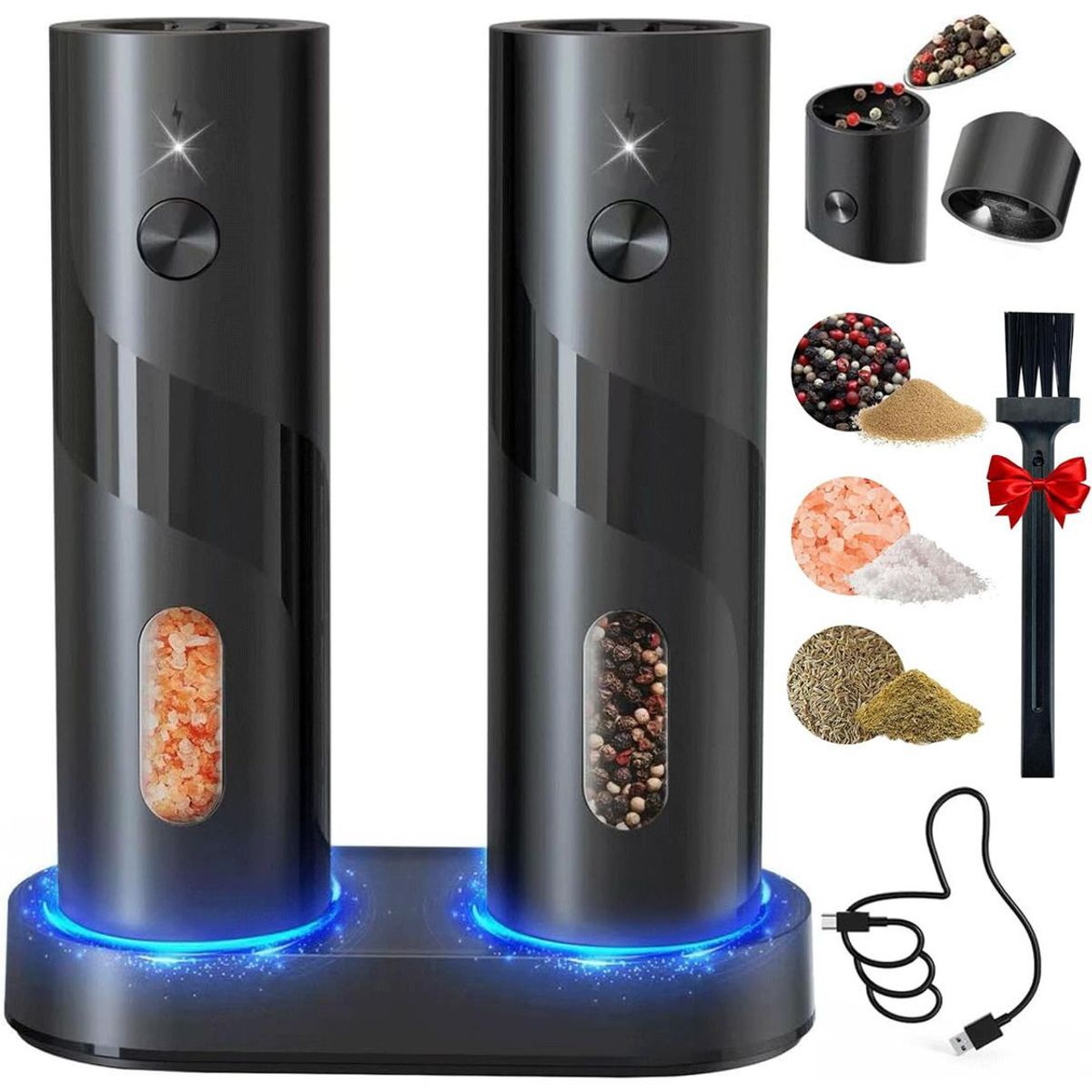 EVERSO - Molinillo Electrico Saleros Sal Pimienta Especia Con Luz Led