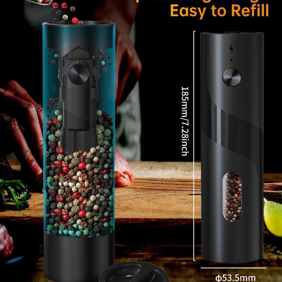 EVERSO - Molinillo Electrico Saleros Sal Pimienta Especia Con Luz Led