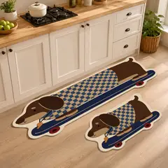 GENERICO - Set 2 Alfombras de Cocina Antideslizantes Diseño Perrito