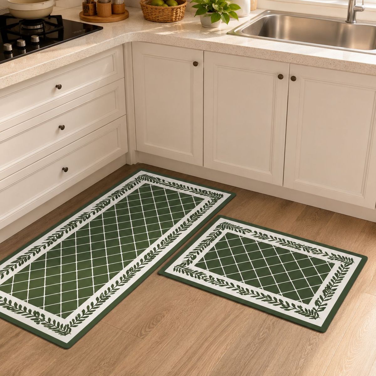 GENERICO - Set 2 Alfombras de Cocina Antideslizantes Diseño Verde