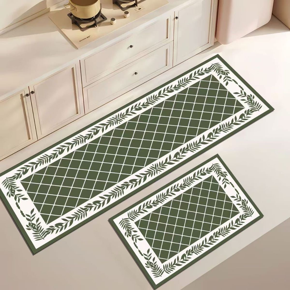 GENERICO - Set 2 Alfombras de Cocina Antideslizantes Diseño Verde