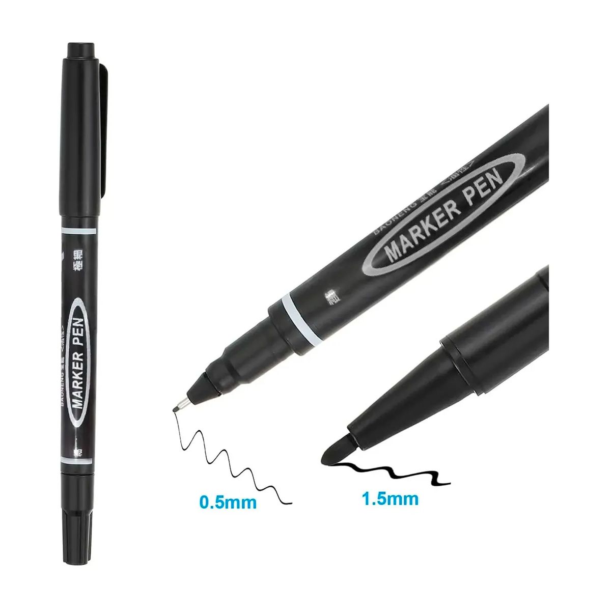 ESHOPANGIE - Pack 2 Plumones Permanentes Doble Punta Fina Negro