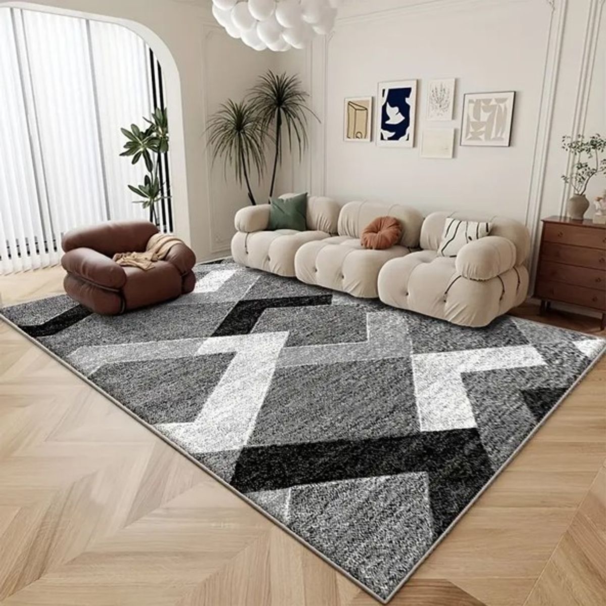 GENERICO - ALFOMBRA  200X240CM ANTIDESLIZANTE COLOR GRIS CON DISEÑO GEOMETRICO GS