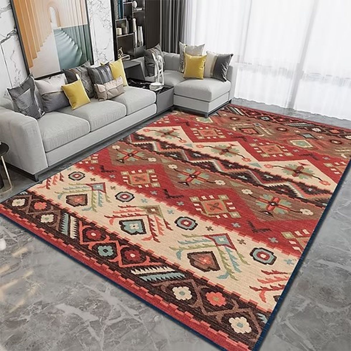 GENERICO - ALFOMBRA  200X240CM ANTIDESLIZANTE CON DISEÑO INDIGENA GEOMETRICA GS