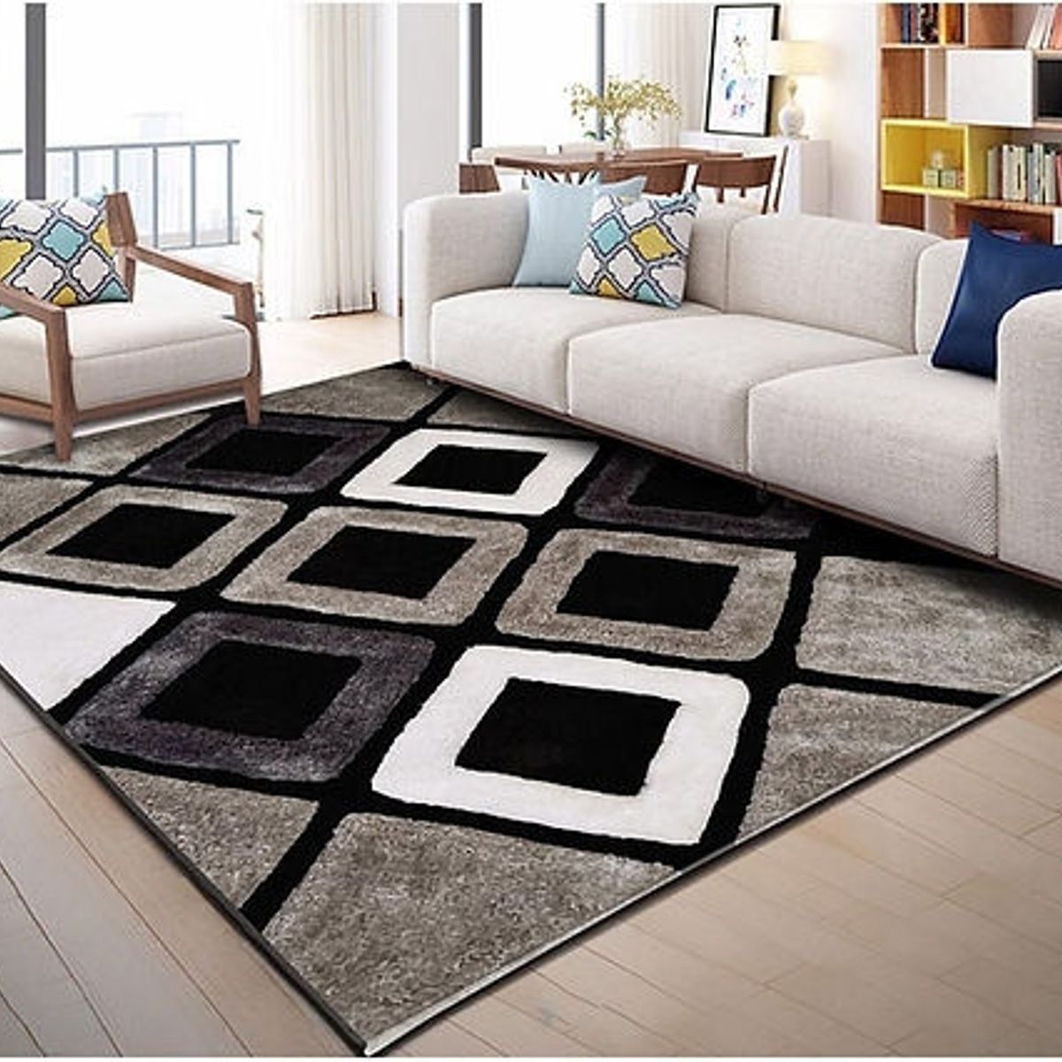 GENERICO - ALFOMBRA  200X240CM ANTIDESLIZANTE CON DISEÑO CUADRO CAFE NEGRO GS