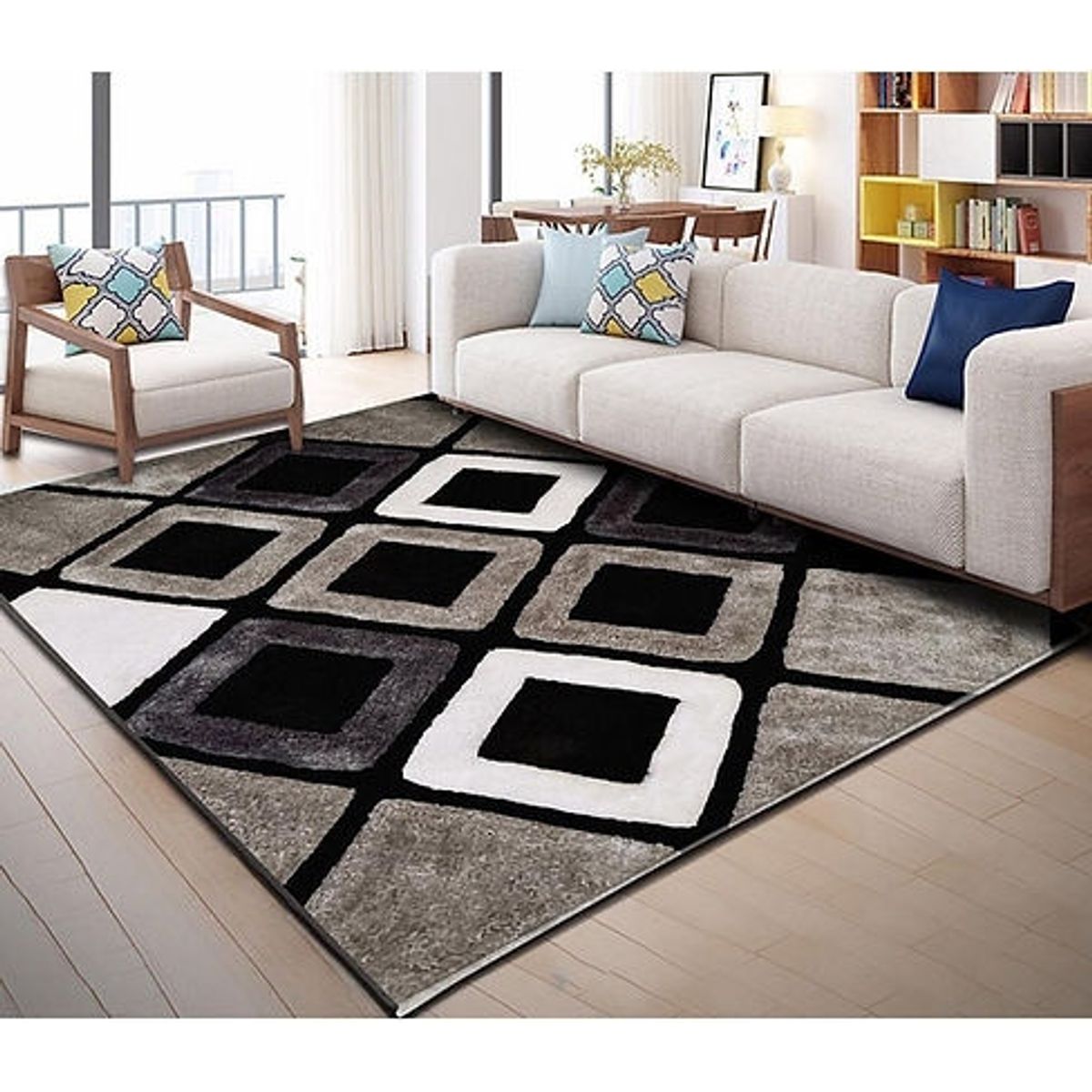 GENERICO - ALFOMBRA  200X240CM ANTIDESLIZANTE CON DISEÑO CUADRO CAFE NEGRO GS