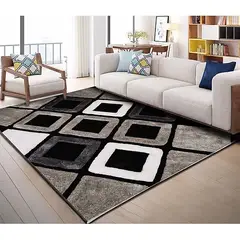 GENERICO - ALFOMBRA 200X240CM ANTIDESLIZANTE CON DISEÑO CUADRO CAFE NEGRO GS