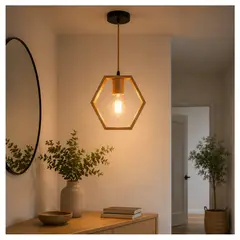 WANT - Lámpara Colgante Hexagonal de Madera Estilo Nórdico Minimalista