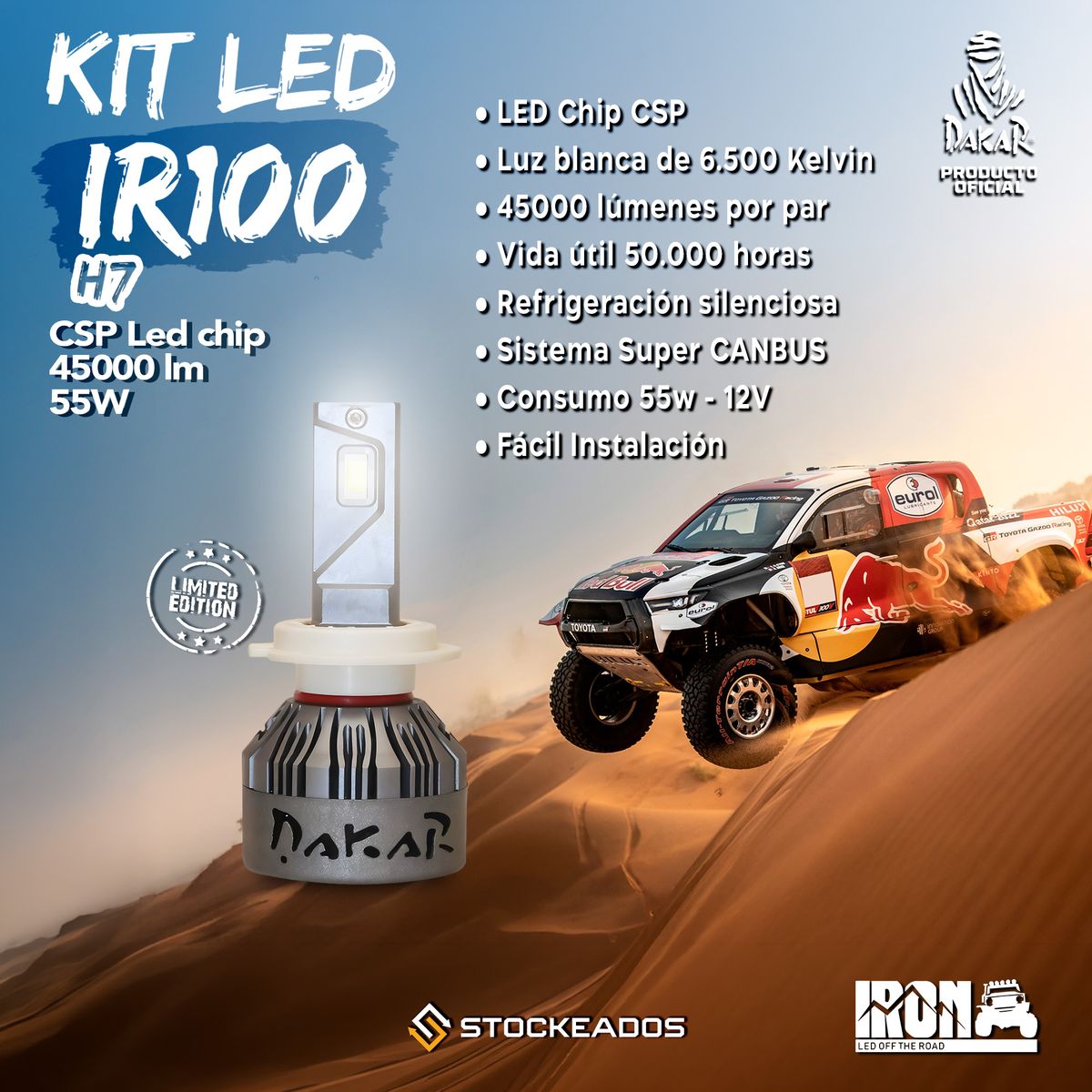 KOBO - Kit Turbo Led IR100 Dakar Conector H7 45000lm 55w