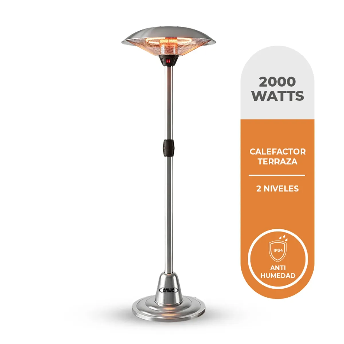 ANWO - Estufa Calefactor Eléctrico Exterior para Terraza Quincho o Patio de Pie ANWO 2000W
