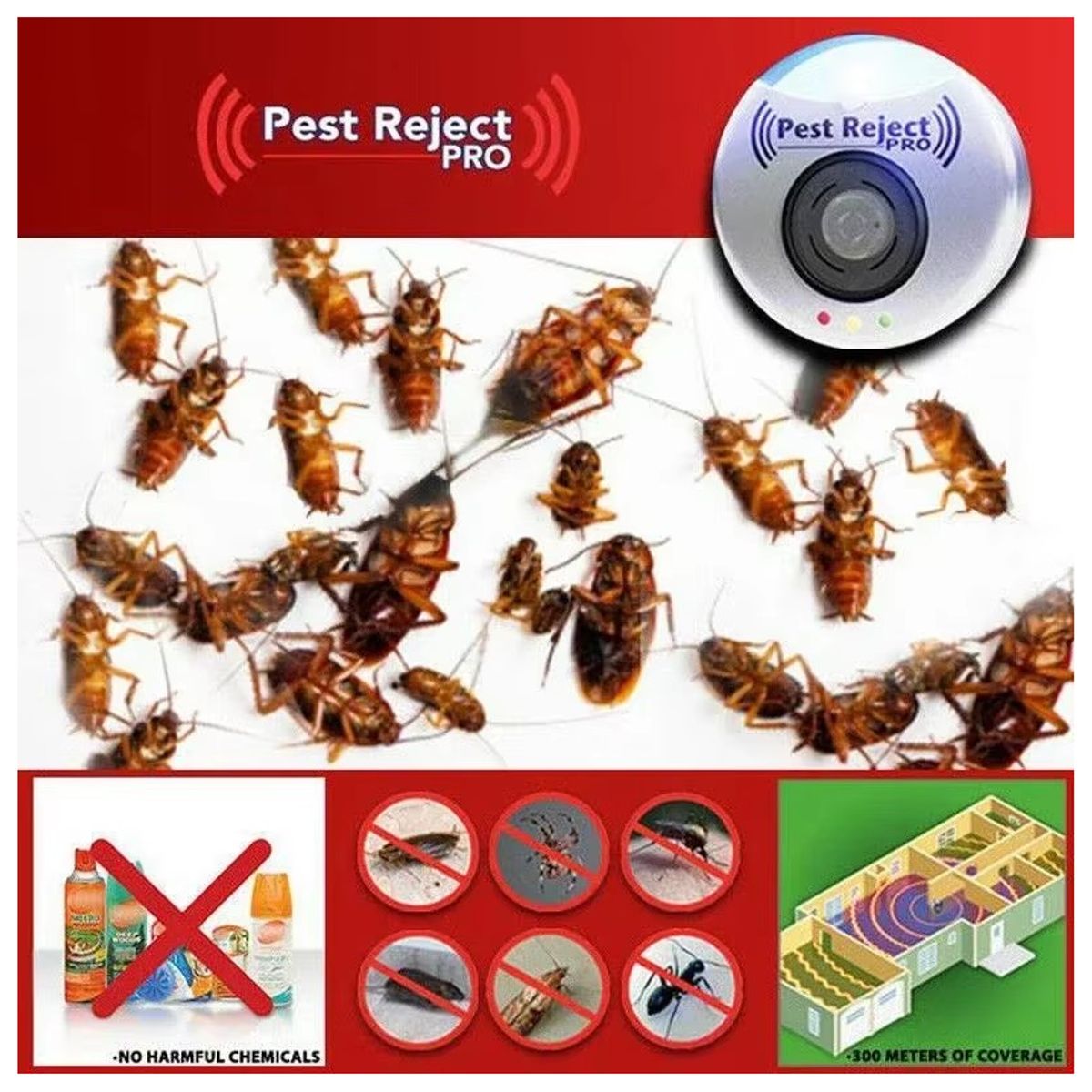 MOVI - Repelente Ultrasónico de Plagas 2 unidades Reject Pro – Control Electrónico para Insectos y Roedores