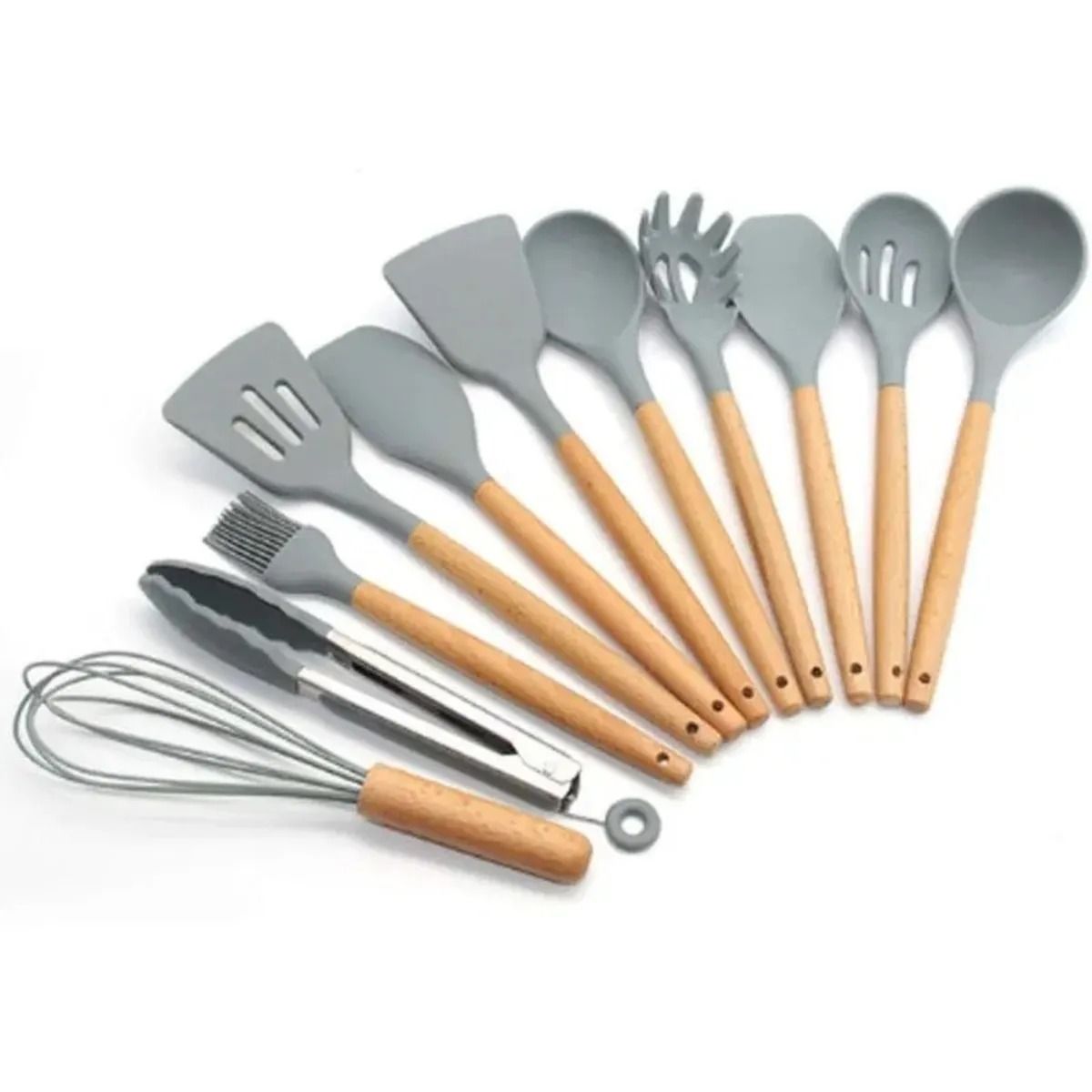 GENERICO - Utensilios cocina madera y silicona  Color Gris