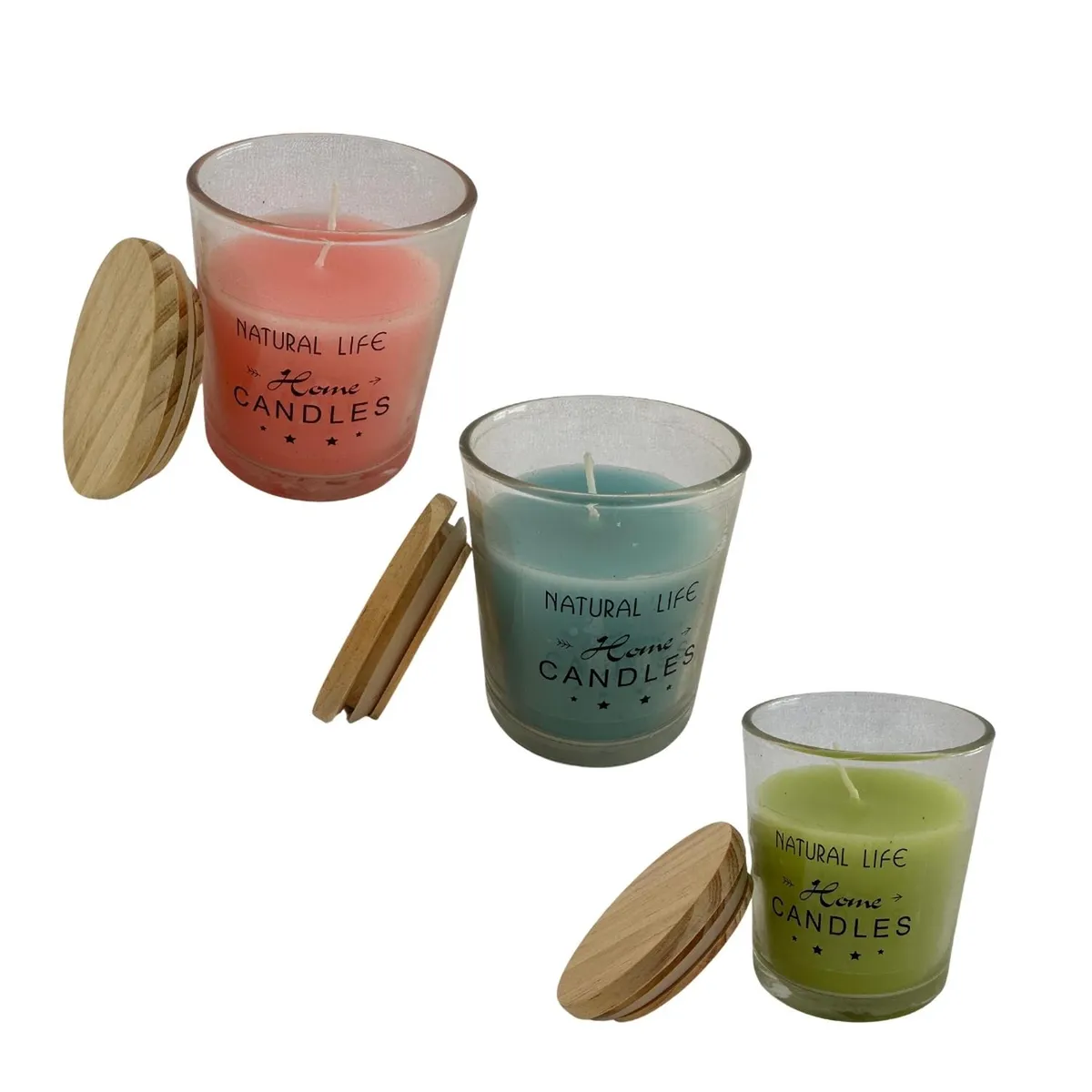 KIVARA - Vela Aromatica Decorativa Tapa Madera Pack De 3 Diseño A