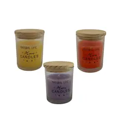 KIVARA - Vela Aromatica Decorativa Tapa Madera Pack De 3 Diseño B
