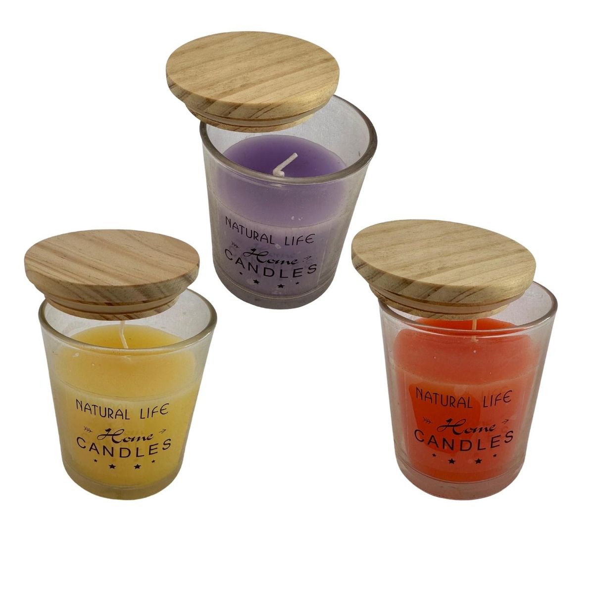 KIVARA - Vela Aromatica Decorativa Tapa Madera Pack De 3 Diseño B